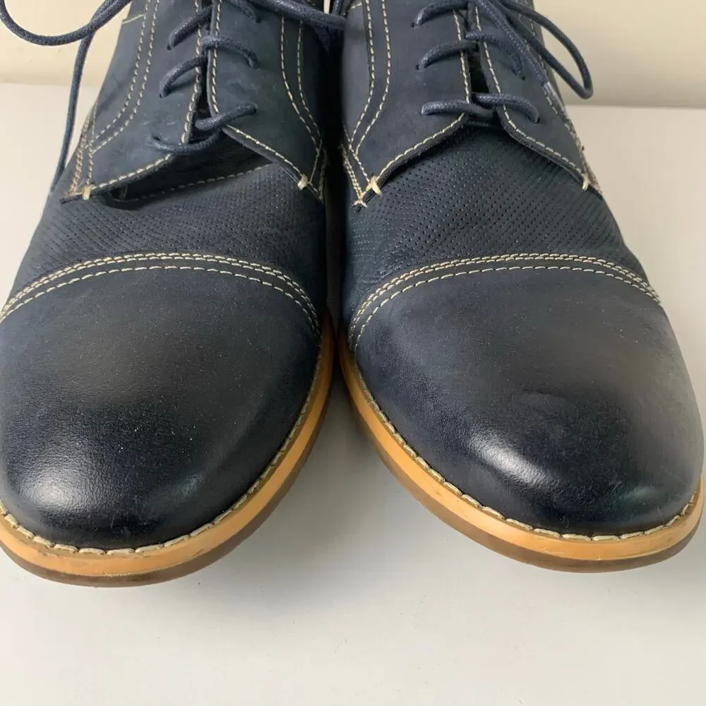 Steve Madden Chays Navy Leather Cap Toe Oxford Mens Casual Dress Size 12 Lace Up